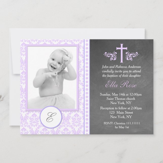 Purple Baptism Christening Invitations (Front)