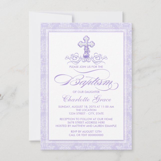 Purple Baptism Invitations (Front)