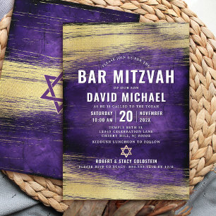 Purple Bar Mitzvah Bold Type Gold Foil Modern Invitation