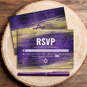 Purple Bar Mitzvah Gold Foil Watercolor Modern RSVP Card