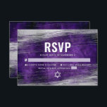 Purple Bar Mitzvah Modern Silver Foil Watercolor RSVP Card<br><div class="desc">Be proud, rejoice and celebrate this milestone of your favourite Bar Mitzvah with this cool, unique, modern, personalised RSVP insert card for your event! Metallic silver foil brush strokes and Star of David, along with bold, white typography, overlay a rich, dark purple ombre watercolor background. Personalise the custom text with...</div>