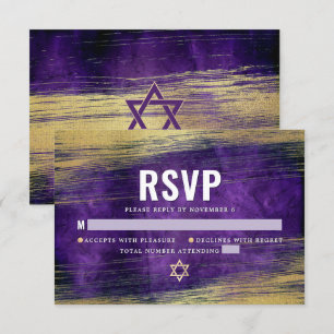 Purple Bar Mitzvah Watercolor Gold Foil Modern RSVP Card