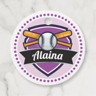 Purple Baseball Birthday Party Gift Favour Tags