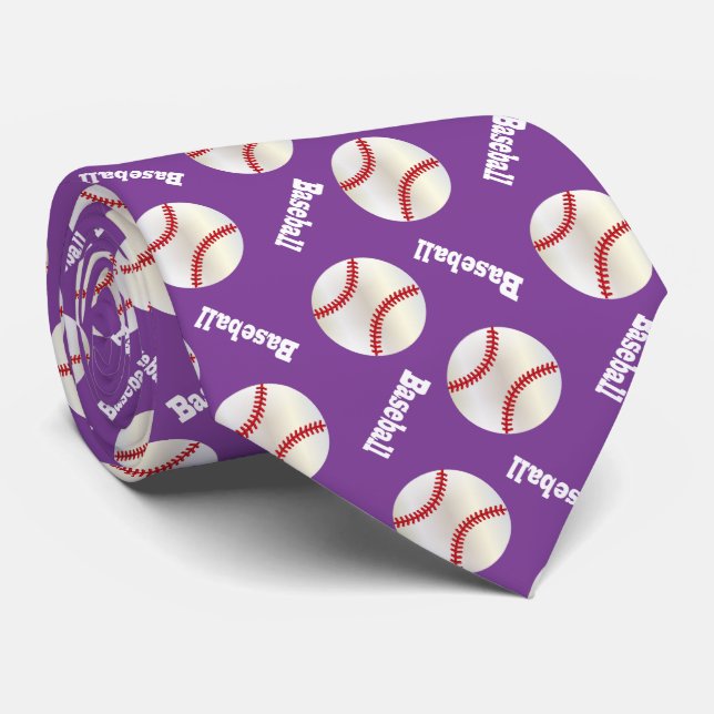 Purple Baseball Fun Tie (Rolled)
