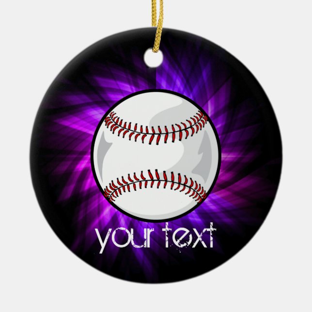 Purple Baseball; Softball Ceramic Tree Decoration (Front)