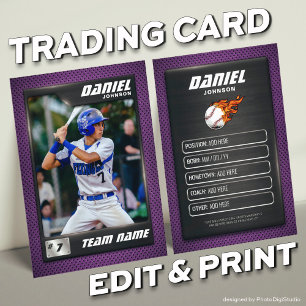 Purple Baseball Trading Card Baseball Player