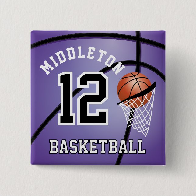 Purple Basketball 🏀 and Hoop | DIY Text 15 Cm Square Badge (Front)