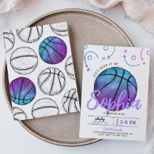 Purple Basketball Birthday Invitation