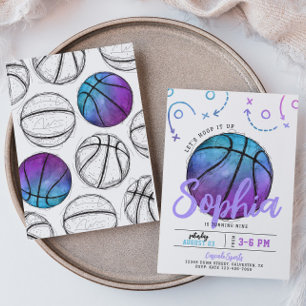 Purple Basketball Birthday Invitation