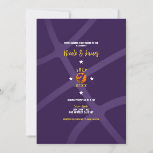 Purple Basketball Chic Minimal Sports Wedding    Invitation
