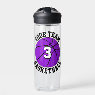 Purple Basketball Player Custom Team Name & Number Water Bottle