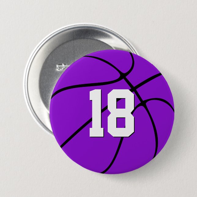 Purple Basketball Player Number or Letters Sports 7.5 Cm Round Badge (Front & Back)