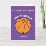 Purple Basketball Sport 15th Birthday Card<br><div class="desc">A purple personalised basketball 15th birthday card for granddaughter, daughter, niece and more. You will be able to easily personalise the front with her name. The inside reads a birthday message, which you can easily edit as well. You can personalise the back of this basketball birthday card with the year....</div>