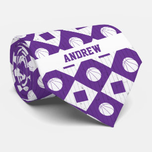 Purple Basketball Wood Floor Argyle Pattern Tie