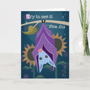 Purple Bat in Sunflower Field Greeting Card
