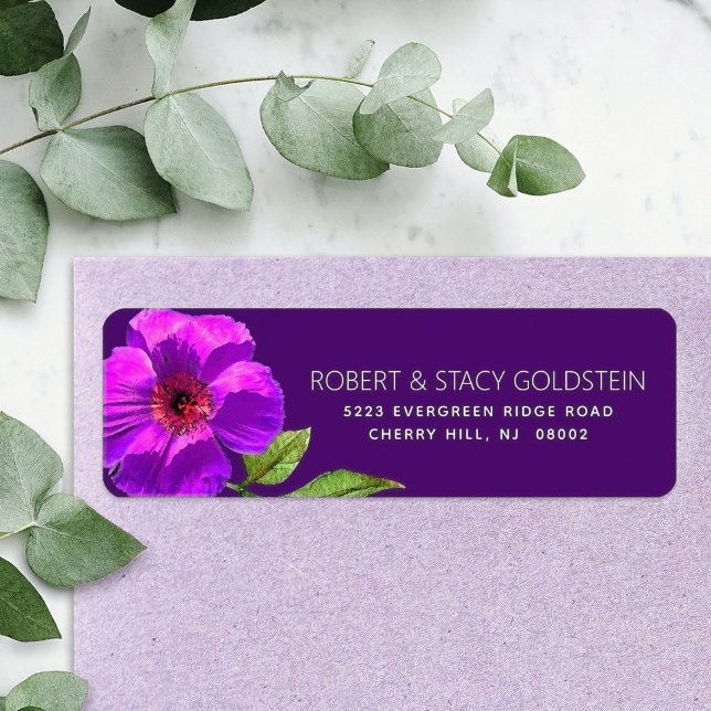 Purple Bat Mitzvah Floral Modern Return Address (Creator Uploaded)