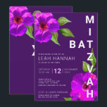 Purple Bat Mitzvah Pink Floral Watercolor Modern Invitation<br><div class="desc">Be proud, rejoice and showcase this milestone of your favourite Bat Mitzvah with this sophisticated, personalised invitation! A chic, stunning, purple cassis and pink floral watercolor with modern san serif type overlays a deep purple plum background. Personalise the custom text with your Bat Mitzvah’s name, date, and venue information. Guaranteed...</div>