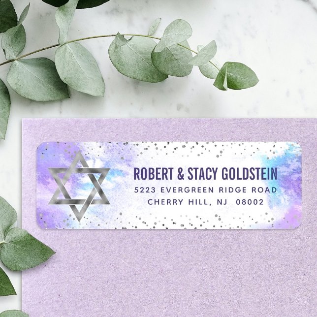Purple Bat Mitzvah Silver Foil Watercolor Address (Creator Uploaded)