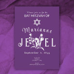 Purple Bat Mitzvah Wild Flower Letters Invitation<br><div class="desc">Modern purple bat mitzvah invitation with beautiful white typography has wild flowers that you can move and resize with your lettering. Botanical artwork can be colour changed along with your lettering. Easily change the background colour on this simple and unique bat mitzvah invitation. This template is easily customised for any...</div>
