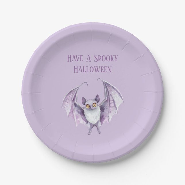 Purple Bat Spooky Halloween   Paper Plate (Front)