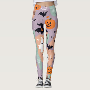 Purple Bats and Pumpkin Spooky Fun Halloween Leggings