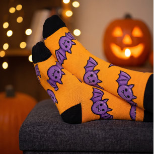 Purple Bats Halloween Crew Socks