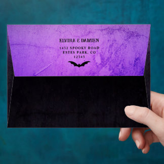 Purple Bats Skeleton Heart Goth Halloween Wedding Envelope
