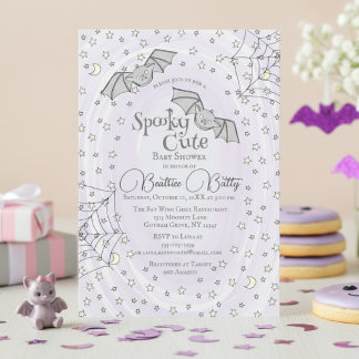 Purple Bats Spooky Cute Baby Shower Invitation