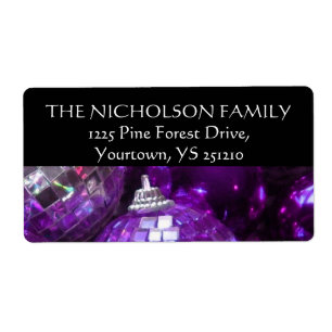 Purple Baubles address label black
