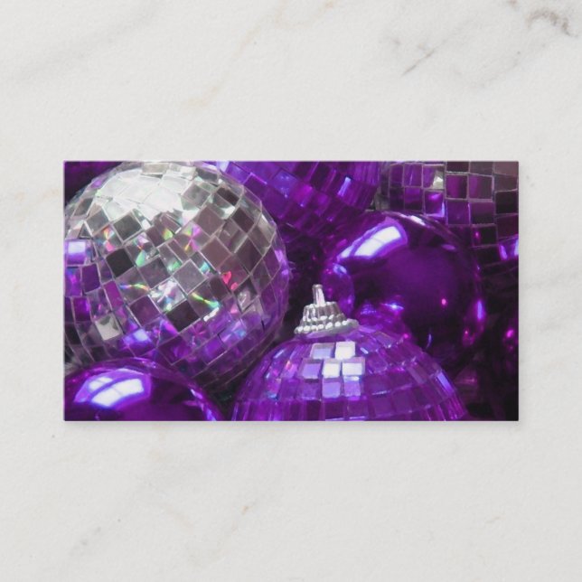 Purple Baubles business card template black (Front)