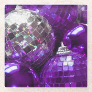 Purple Baubles glass coaster