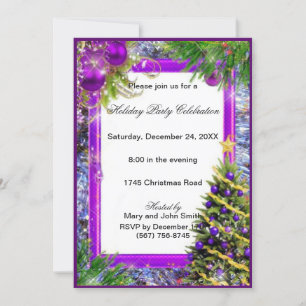 Purple Baubles Holiday Tree Christmas Party Invite