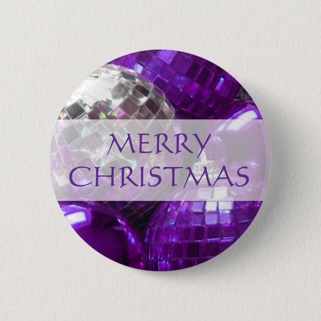 Purple Baubles 'Merry Christmas'  button (Front)