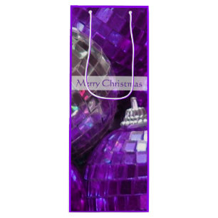 Purple Baubles Merry Christmas gift bag wine