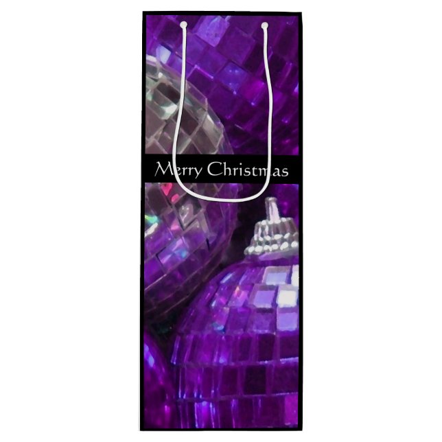 Purple Baubles Merry Christmas gift bag wine black (Front)