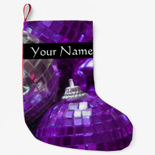 Purple Baubles Text stocking black