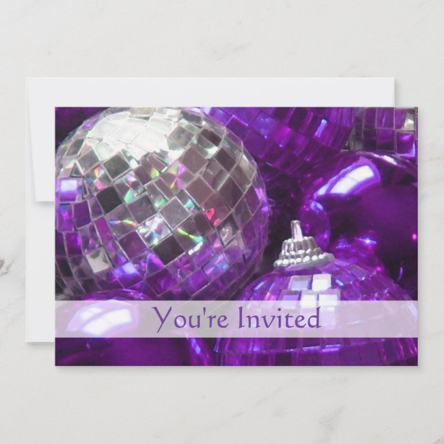 Purple Baubles 'You're Invited' invitation (Front)