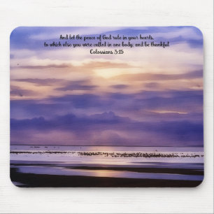 Purple Beach Sunset Art Bible Verse Mouse Pad