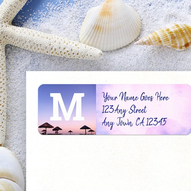 Purple beach sunset photo monogram modern address (Creator Uploaded)