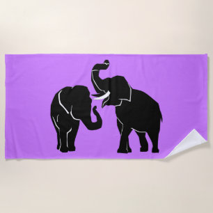 Purple Beach Towel Elephant Couple - Choose Colour