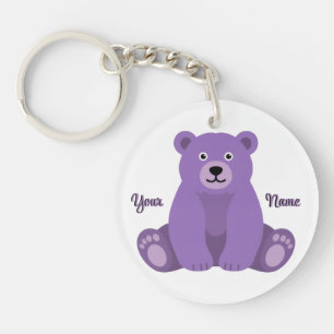 Purple Bear Cute Kawaii Custom Name Key Ring