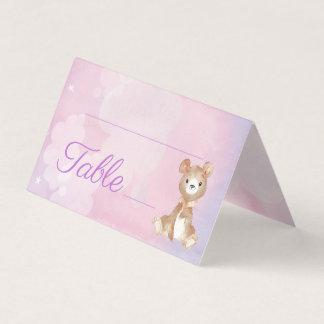 Purple Bear Girl's Baby Shower Table Number
