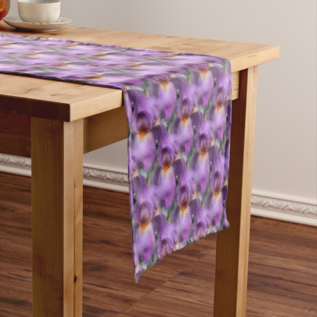 Purple Bearded Iris Flowers Nature Pattern Short Table Runner (In Situ)