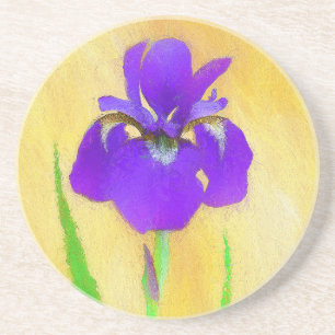 Purple Bearded Iris Painting - Cute Original Dog A Coaster