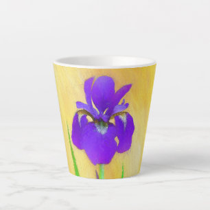 Purple Bearded Iris Painting - Cute Original Dog A Latte Mug