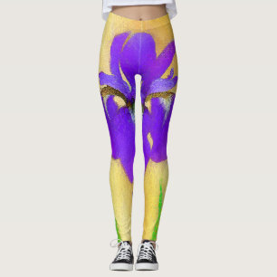 Purple Bearded Iris Painting - Cute Original Dog A Leggings