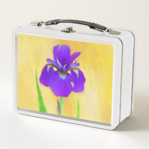 Purple Bearded Iris Painting - Cute Original Dog A Metal Lunch Box