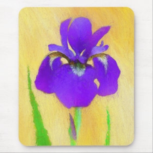 Purple Bearded Iris Painting - Cute Original Dog A Mouse Pad