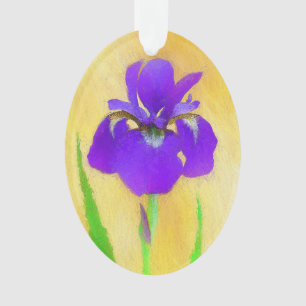 Purple Bearded Iris Painting - Cute Original Dog A Ornament