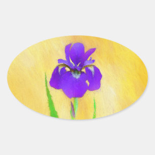 Purple Bearded Iris Painting - Cute Original Dog A Oval Sticker